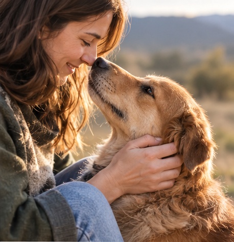 Persona junto a un perro adoptado
