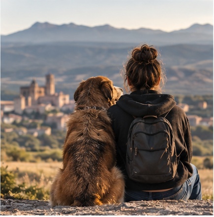 Persona y perro disfrutando juntos en Huesca